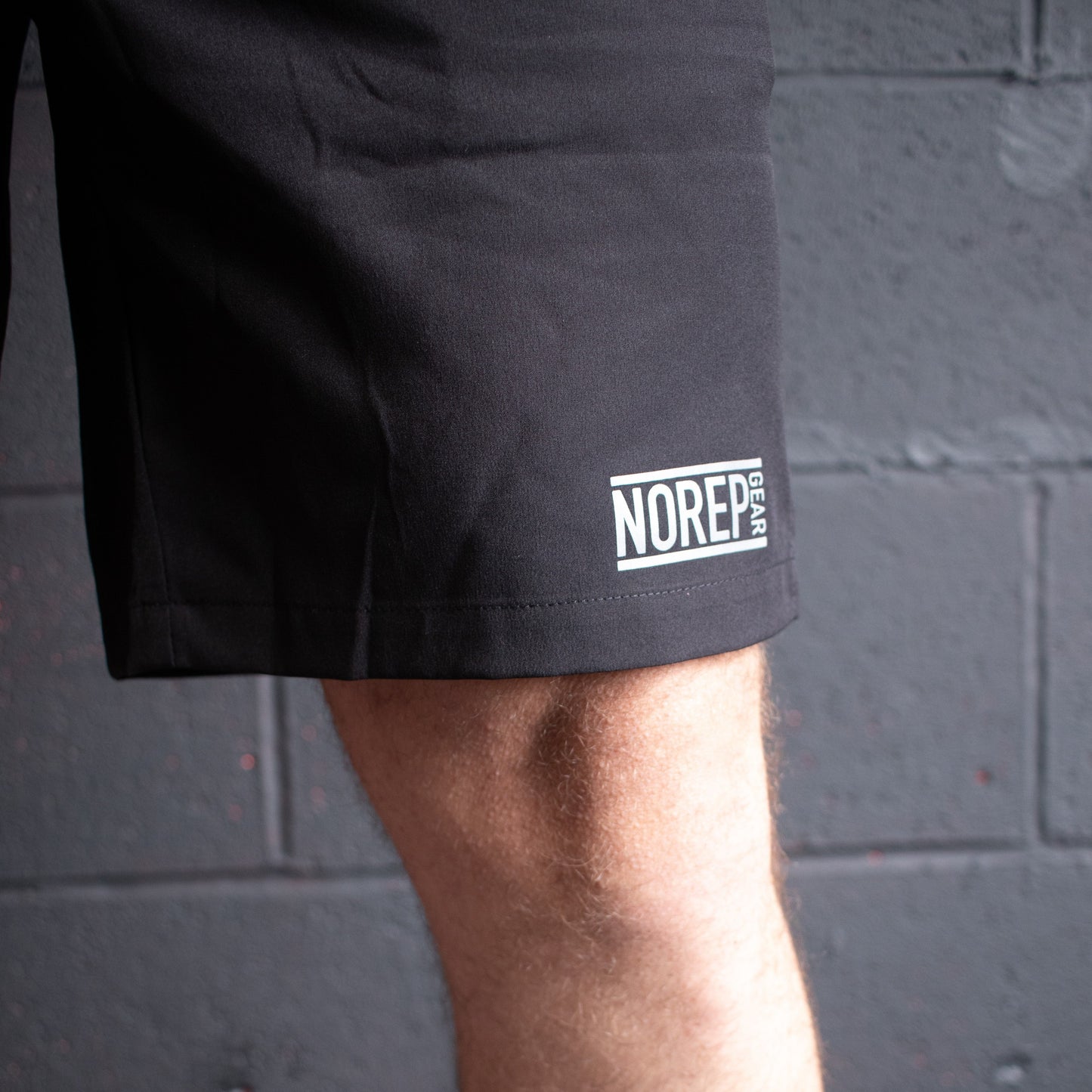 No Rep Gear logo, reflective logo, Black shorts