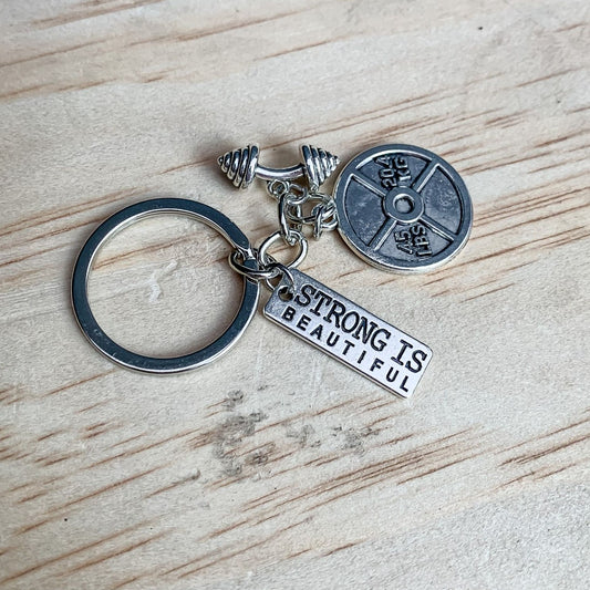 strong is beautiful, weightlifting keyring, gym keyring